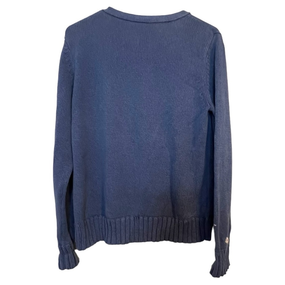 LIZ CLAIBORNE Blue Cotton Sweater Size M White Snowflake Design Crewneck EUC - Picture 4 of 7